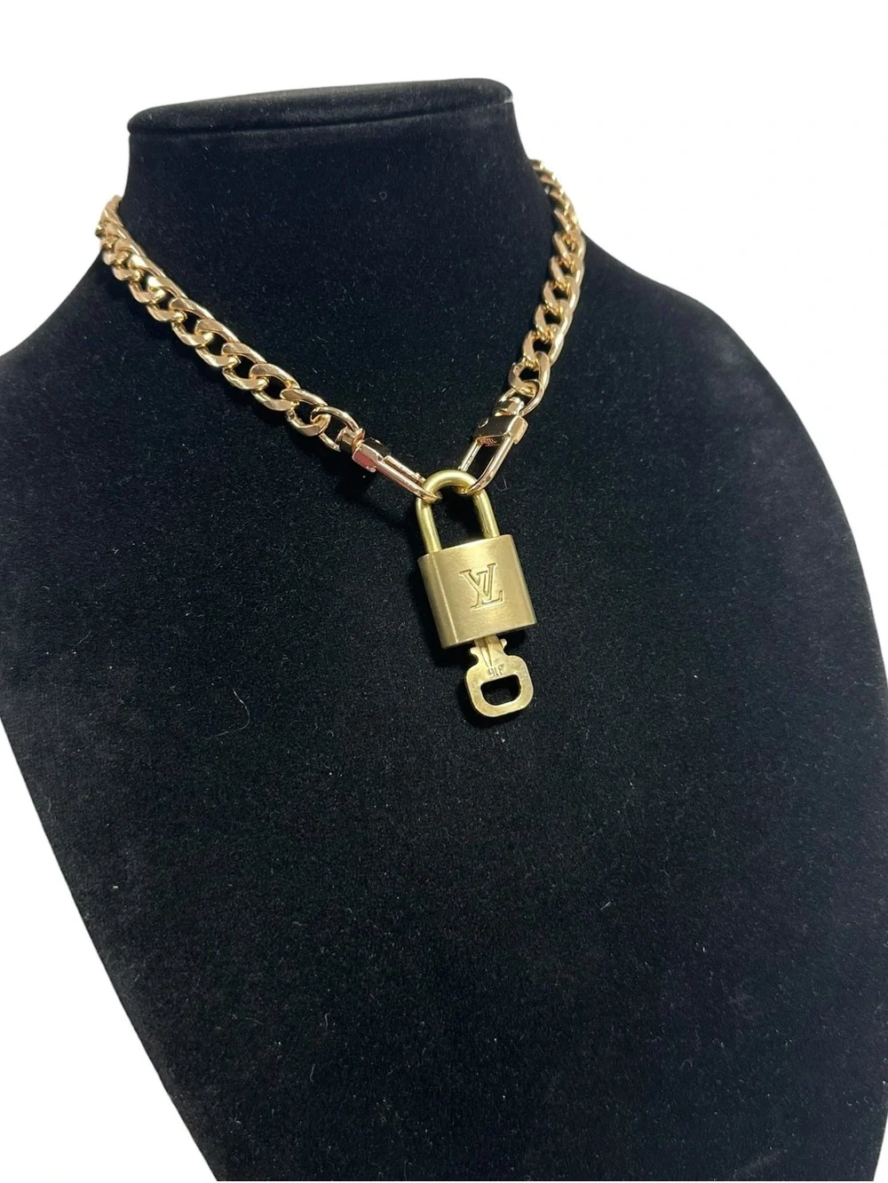 Authentic Louis Vuitton #316 Lock & Key Set on a 18K Gold Plated Chain Necklace